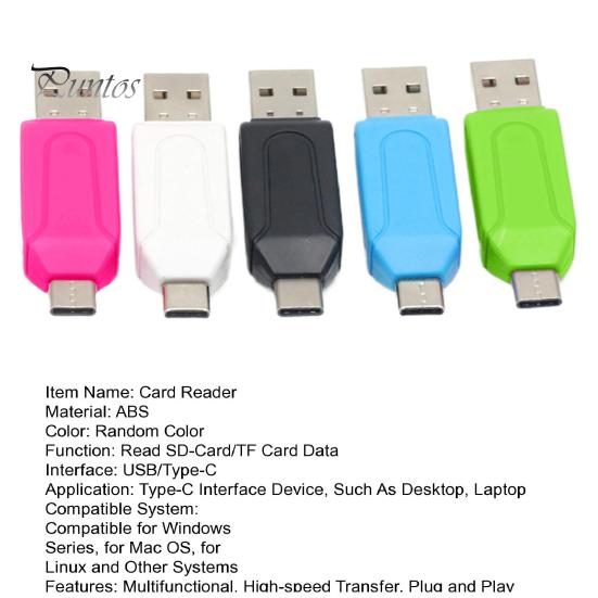 קורא כרטיסים USB 2 ב-1 רב-תכליתי העברה במהירות גבוהה ללא דרייבר מערכות מרובות כותב כרטיסים מרובים מתאם אוניברסלי מיני Type-C לכרטיסי TF ו-SD