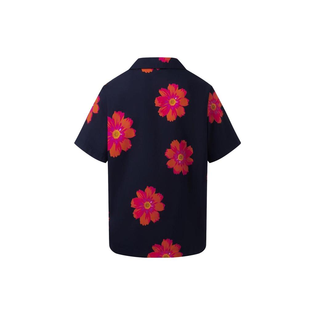 Li Ning Floral Print Loose Casual Short Sleeve Shirt Unisex shirts Black Pink ASHT217-2