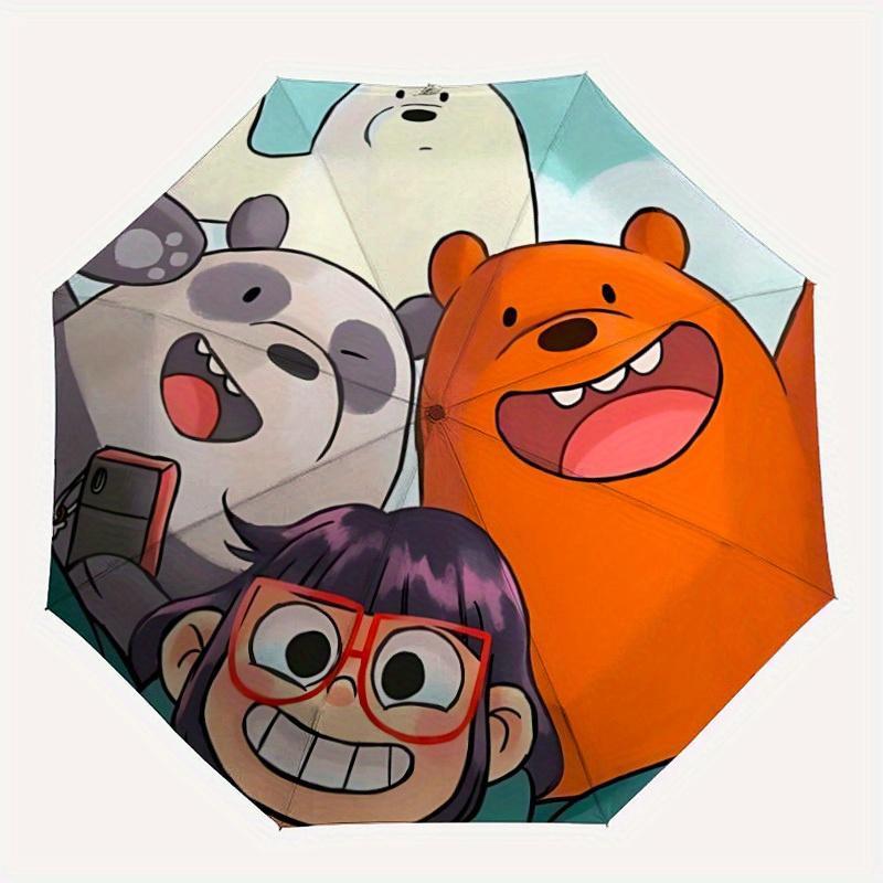 1pc We Bare Bears Friends Automatic Folding Umbrella with 8-Rib Compact & Lightweight Design, Self-Opening/ Closing021