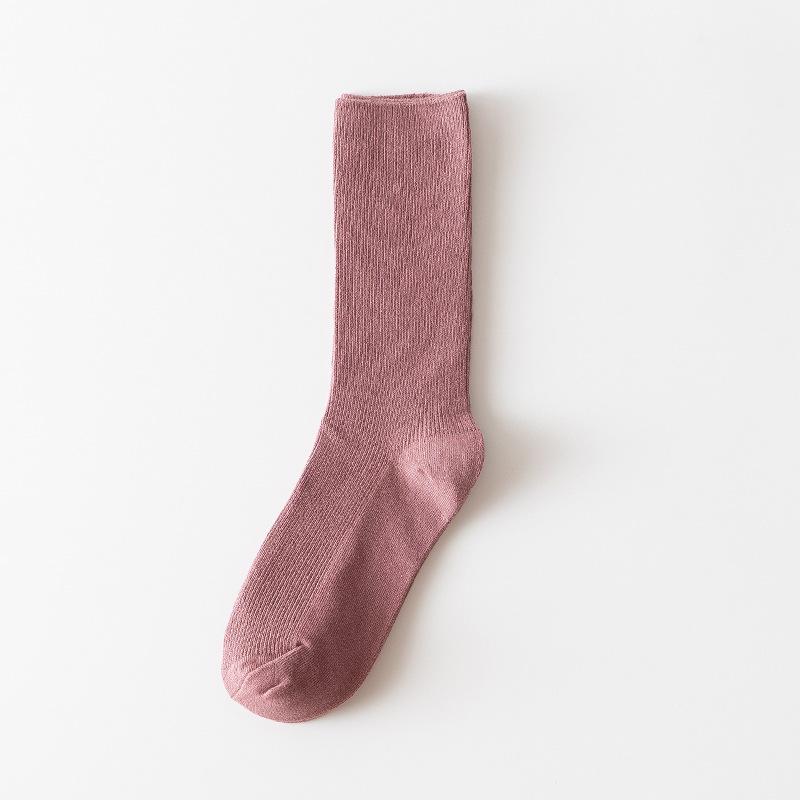 Coffee-colored Dui Dui Socks for Women's Autumn and Winter, Thin Double-needle Striped Long Socks for Women, Breathable Cotton Socks