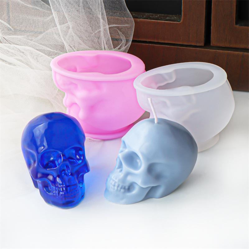 3D Skull Shape Silicone Mold DIY Halloween Skull Candle Silicone Mold Epoxy Plaster Home Decoration Resin Casting Art Crafts