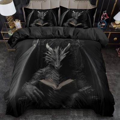 3pcs Wisdom Book and Dragon Print Duvet Cover Set Soft And Comfortable Bedding for Decorating Men'S And Women'S Bedrooms