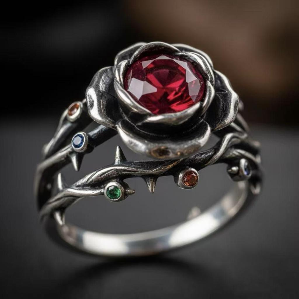 Anello Eco-friendly 2025 in Lega di Diamante con Spina di Rosa Rossa – Stile Retro Europeo/Americano per Donne