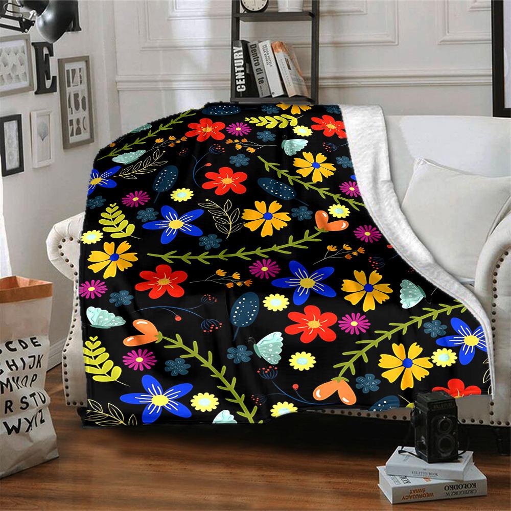 1pc Floral Pattern Blanket Warm, Cozy, And Soft, Suitable for Sofas, Beds, Cars, And Office Use.Perfect for Camping And Travel, Making It a Great Gift