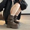 Thick Bottom Women Western Cowboy Boots Fashion Belt Buckle Autumn Winter Female Slip On Mid Calf Booties