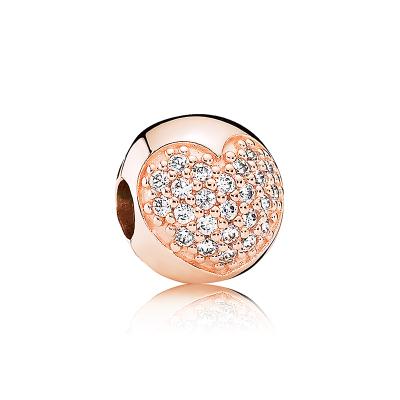 925 Silver Rose Gold Charms Open Heart Sparkling Polish Charm Pendant Clip Stopper Charms Fit Original Bracelet