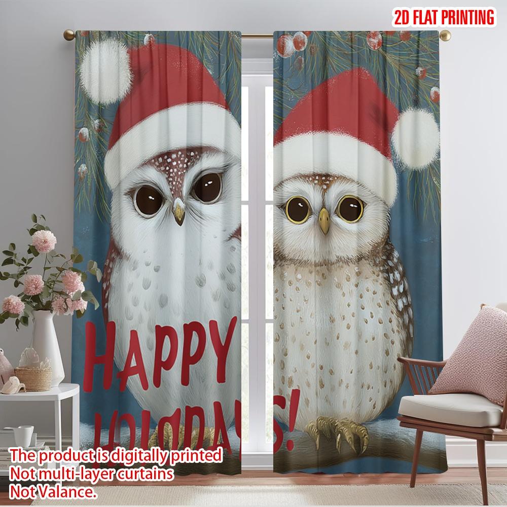 

2pcs,2D plane printing Light Filtering Curtains Santa Hat Owls_ Snowflakes Versatile 100% Polyester (without rod) Home Decor for 52.50×116.00 CM 2pcs
