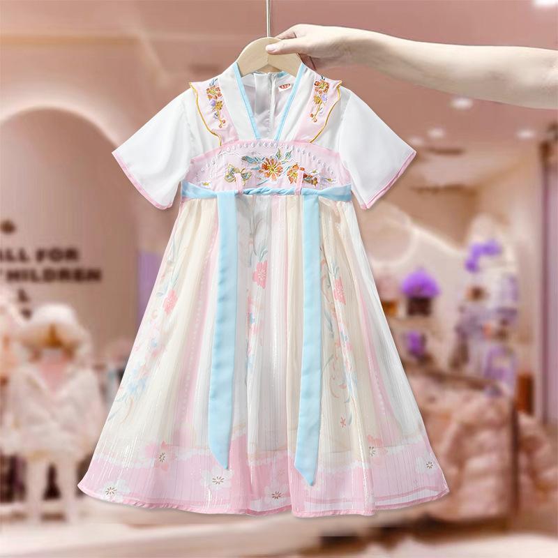 Girls Summer Hanfu Dress Traditional Chinese Princess Gown For Children Performance Costume 110cm