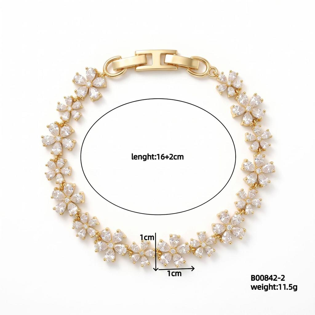 Trendy 14K Real Gold Plated Multi Color Zircon Link Chain Bracelet Delicate Ladies Bling Wrist Jewelry in Stock