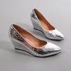 Women Slope Heel Single Shoes Pointed Toe Shallow Mouth High Heeled Work Shoes Silver Comfort Dress
