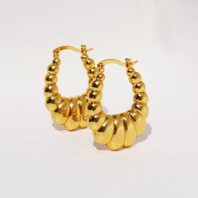 Retro Gold Croissant Earrings Copper-Plated Real Gold Hollow Metal Wind Ear Jewelry 836