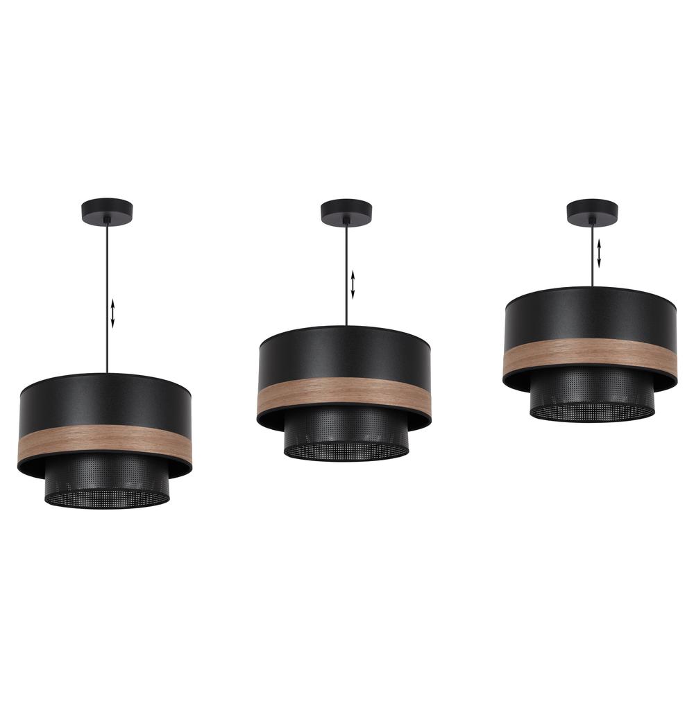 Wood Duo Black Hanging Lamp, 1-Flat Mesh Lampshade, Walnut Veneer