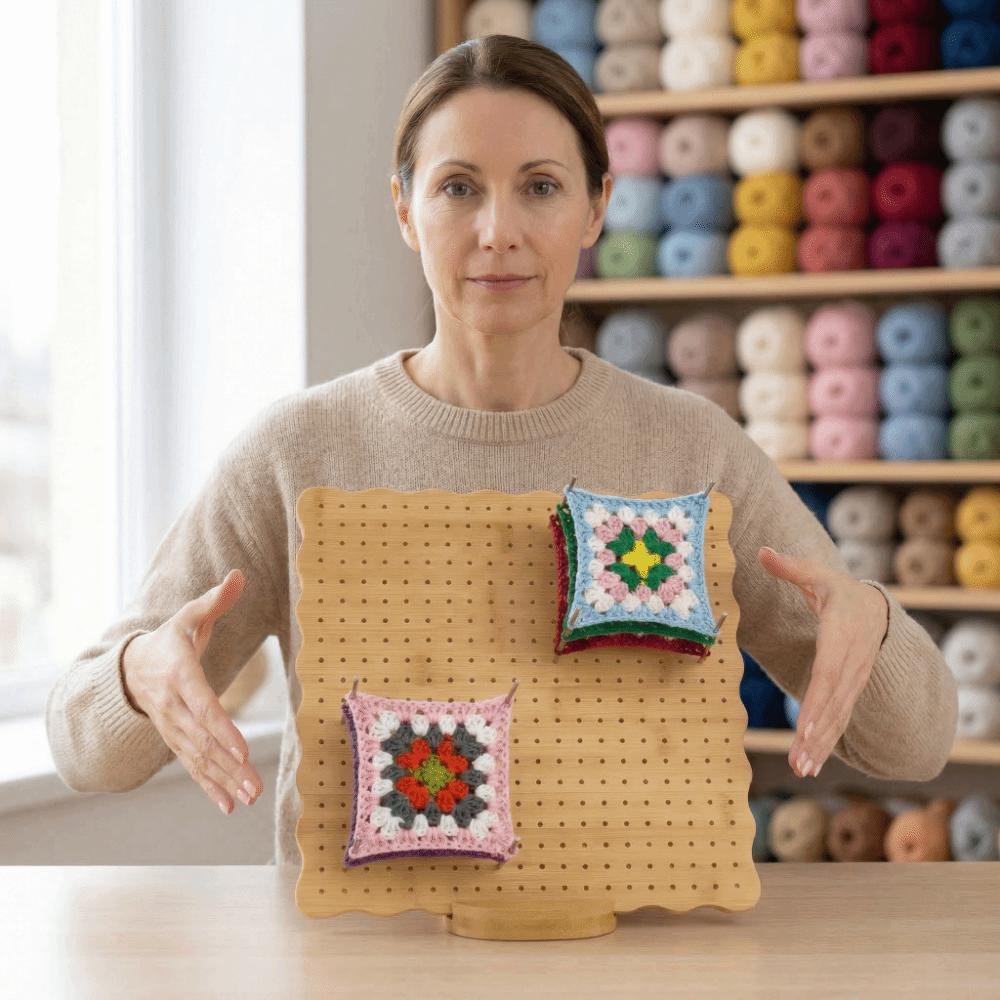 DIY Crochet Blocking Boards Square Reusable Knitting Blocking Mat Wooden with Base and Rod Pins Pottery Clay Base Plug Board