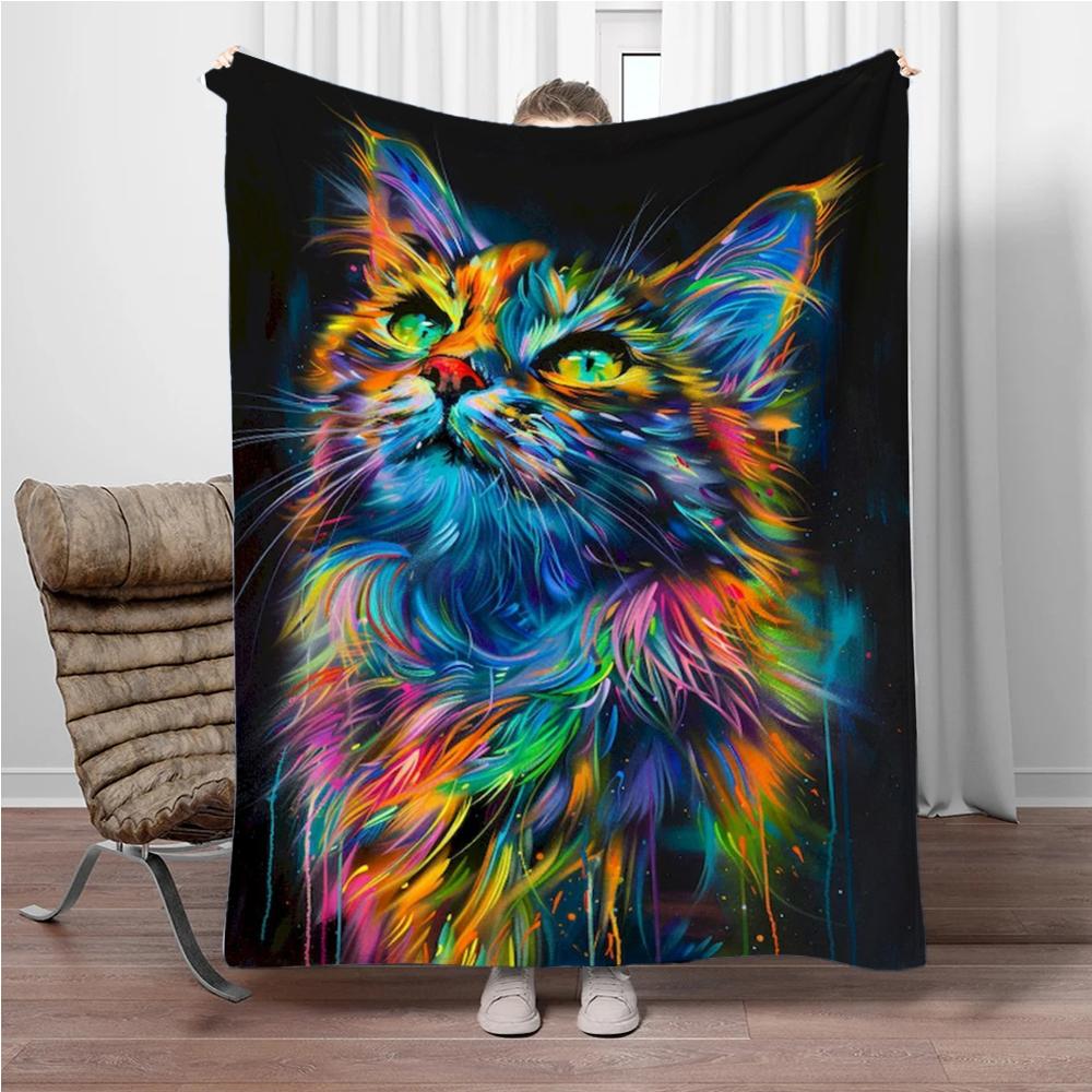 8 Size Colorful Cat Flannel Throw Blanket,Soft Throw Blanket for Home Bedroom Bed Sofa Picnic Travel Office Cover Child Gift