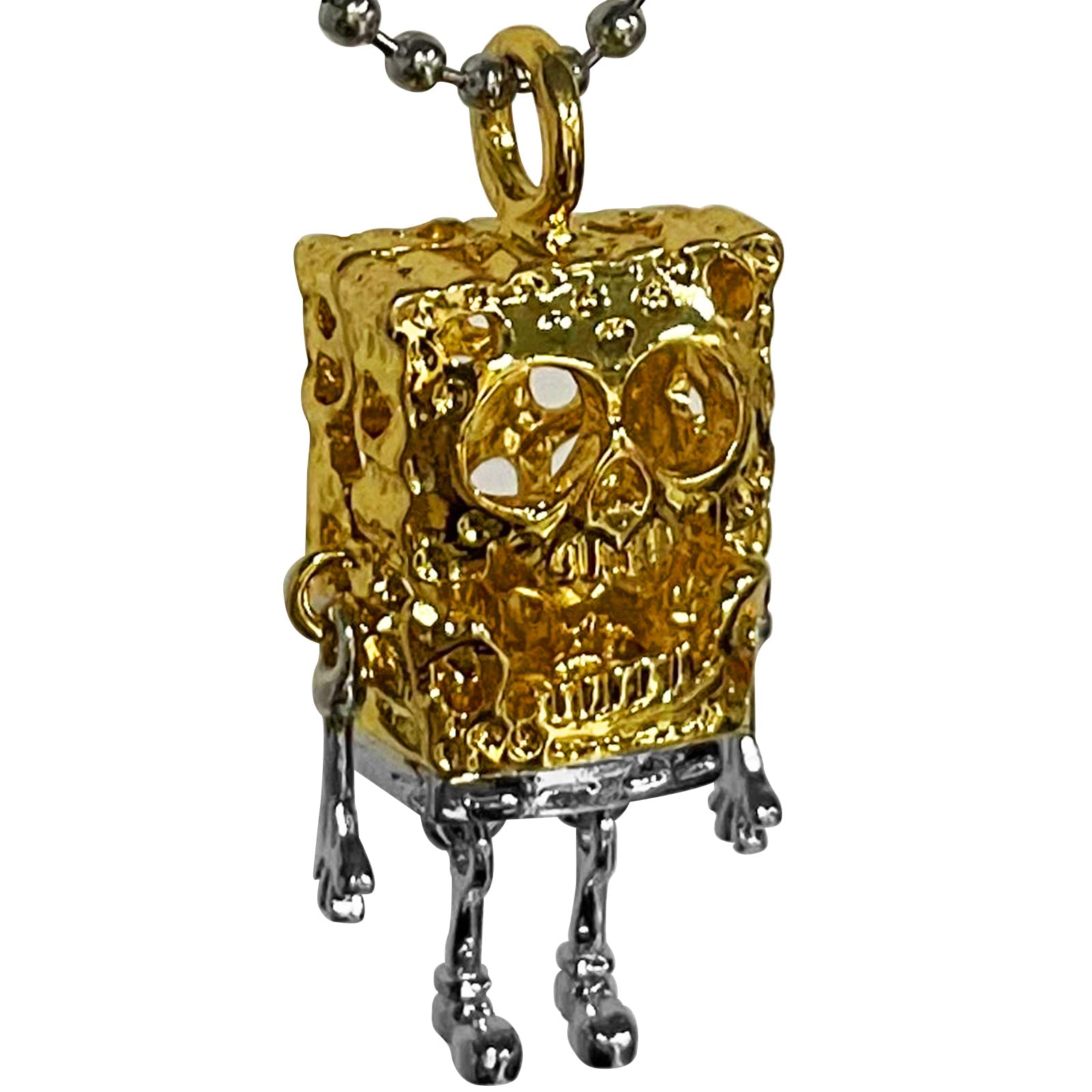 

KNVSS Sponge Skull Jewelry Necklace, Gothic Square Skull Bob Jewelry, 925 Silver Cute Cartoon Pendant, 925 Silver/Gold Plated Brass, No Gemstones