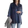 2024 Women's Fashion Loose Casual Plaid Patchwork Long-Sleeve Irregular Shirt for Autumn and Winter