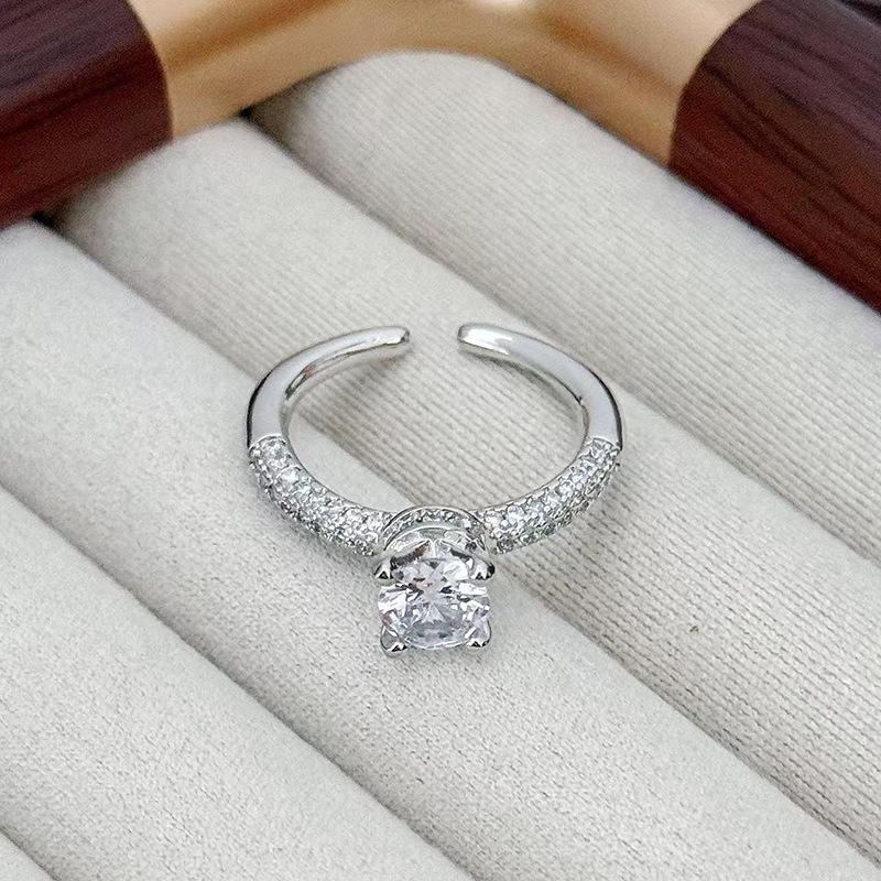 Exquisite Light Luxury Niche High-End Single Diamond Brushed Opening Ring Women'S Fashion Super Flash Diamond Ring