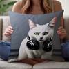 1pc Illustrative Feline Motif Graphic Pillowcase for Home Decoration Cushion Cover Polyester 45x45cm 18x18in