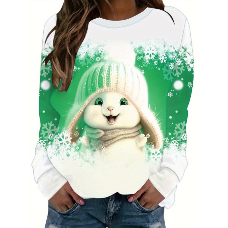 European and American Cross-border Christmas Element Printed Round Neck Long-sleeved Pullover Loose Fashionable Sweatshirt