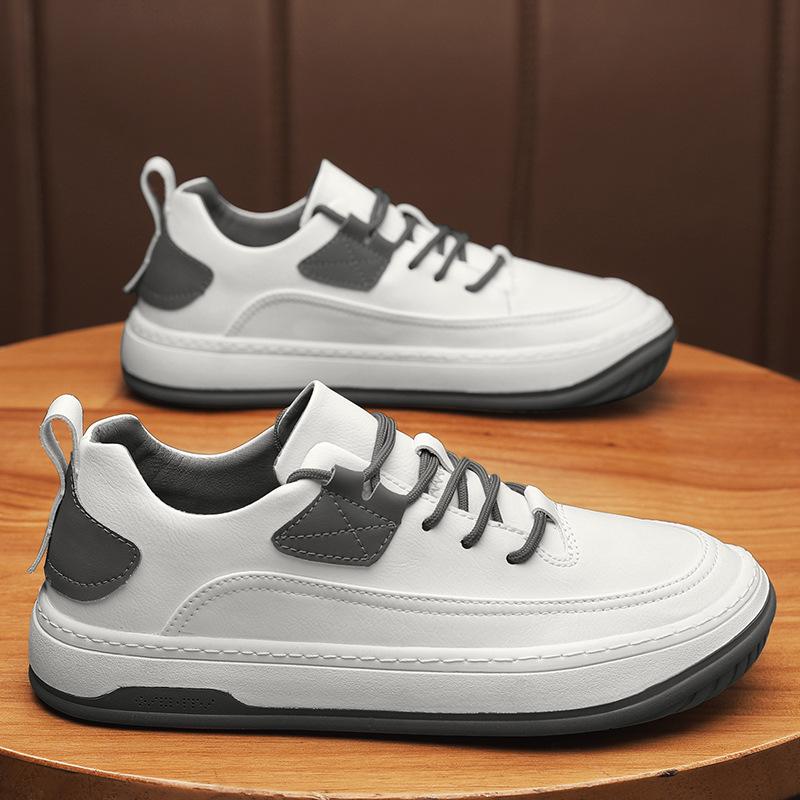 Men's shoes four seasons trend business casual leather shoes platform versatile white shoes retro board shoes