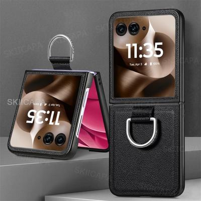Lychee-mönster läderringhållarefodral för Motorola Razr + 2024 Razr Ultra 2025 Razr 60Pro 50 40 stötsäkert skyddsfäste bakstycke