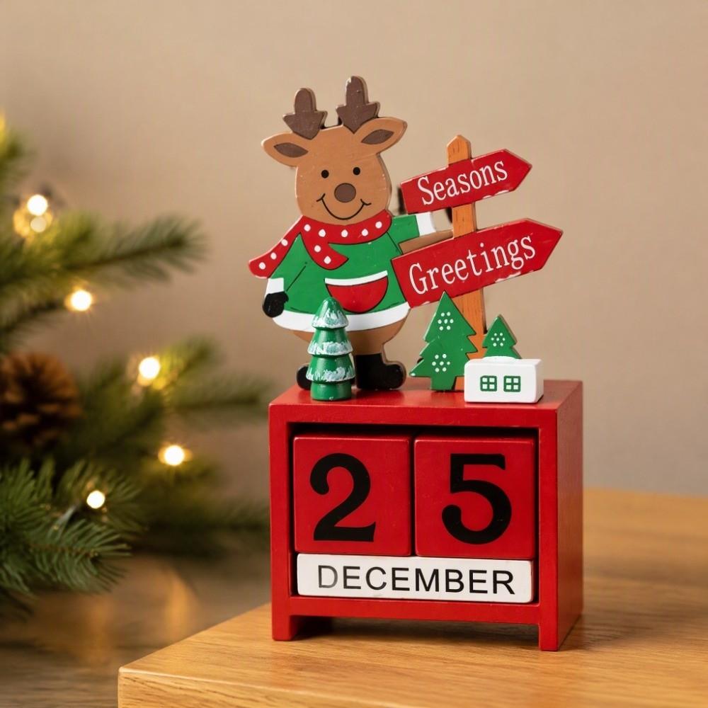 Countdown Christmas Winter Wooden Ornament Reindeer Santa Claus Sculpture Home Decor