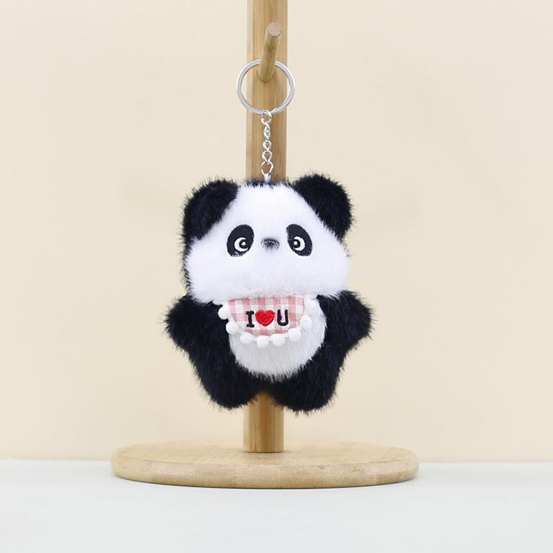 Love Bib Heart Panda Plush Keychain Toy Cartoon Stuffed Doll Gift Decoration