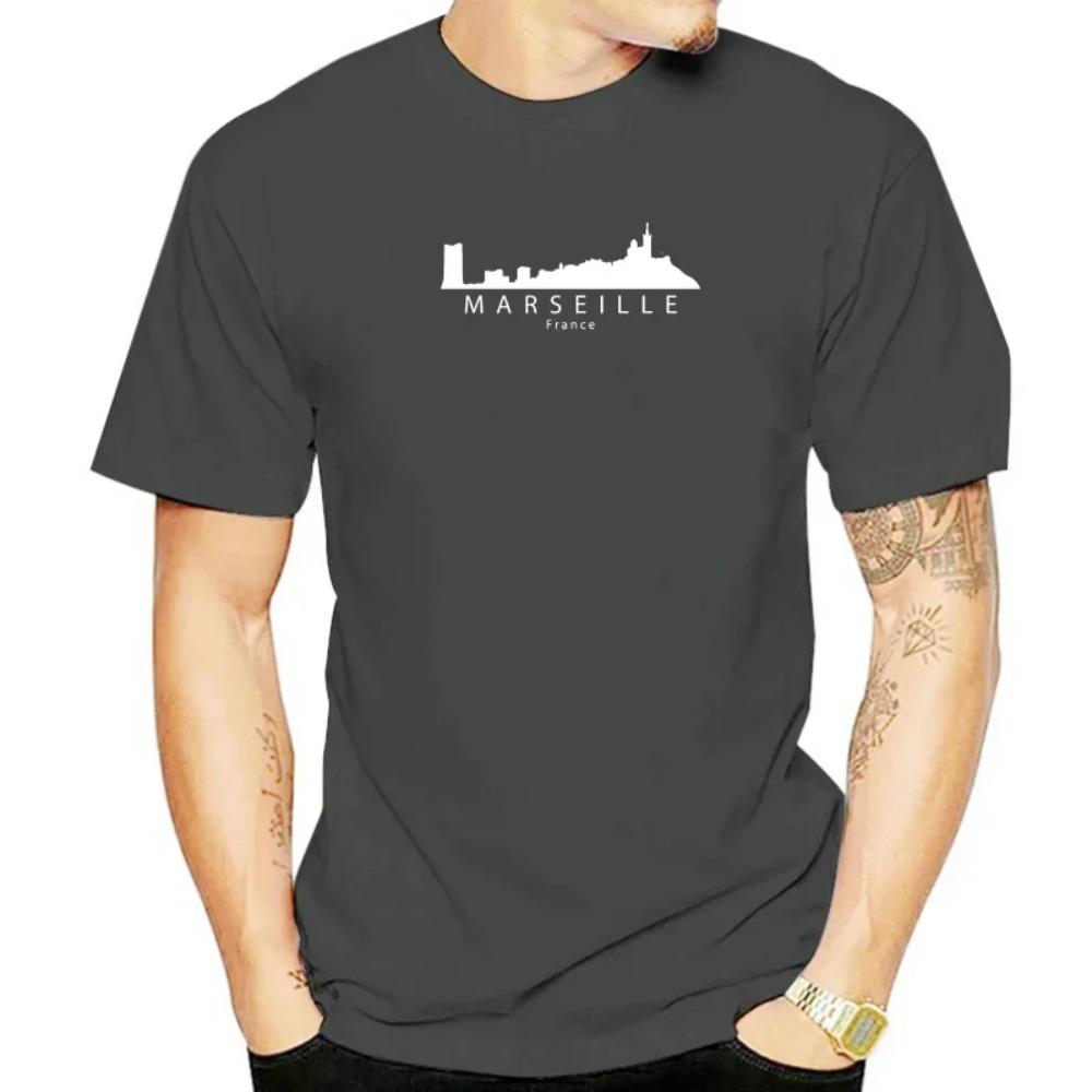 Character 100% Cotton S-5xl Kawaii Anti-Wrinkle Comfortable Spring Autumn Vintage Tshirt Marseille France Skyline T Shirt Men