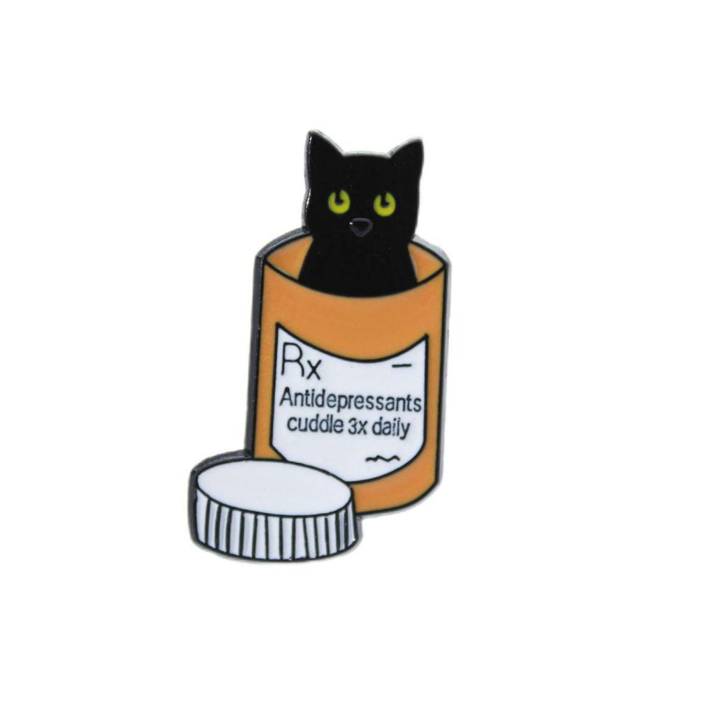 Black Cat Enamel Brooch: Cross-Border Medical Bottle Pin for Clothing, Hats, and Jewelry