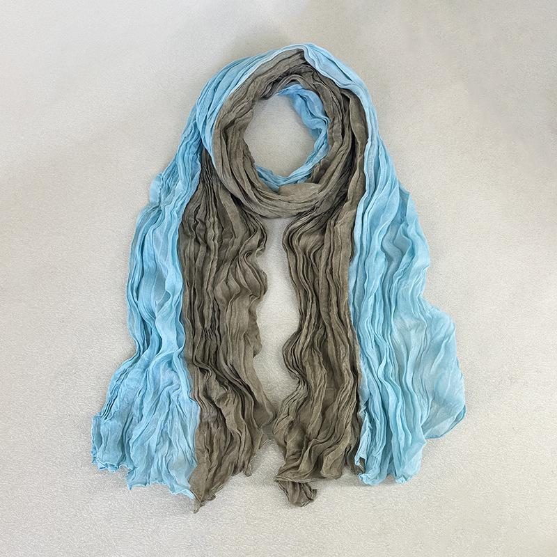 Women's Pleated Thin Scarf Artistic Retro Fashion Versatile Long Scarf Travel Scarf