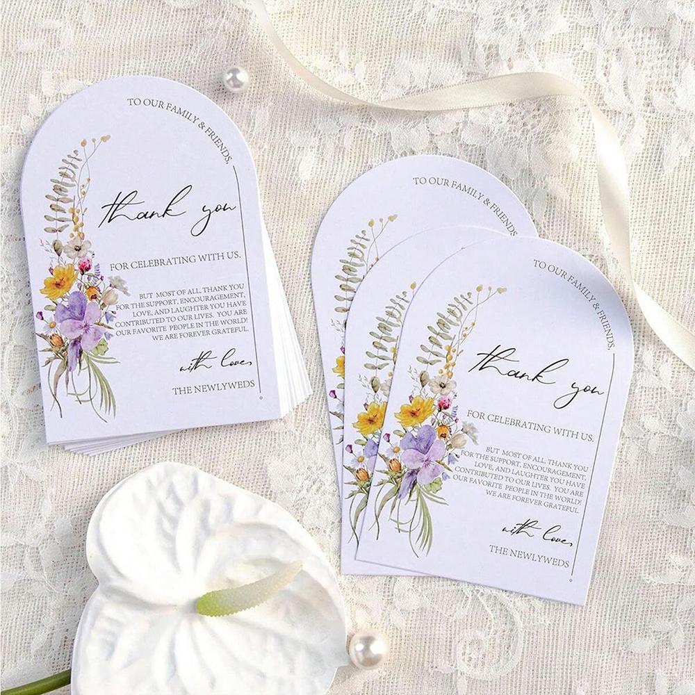 

50/100Pcs Floral Thank You Cards for Wedding Reception Party Event Celebration Tabletop Decoration 50Pcs