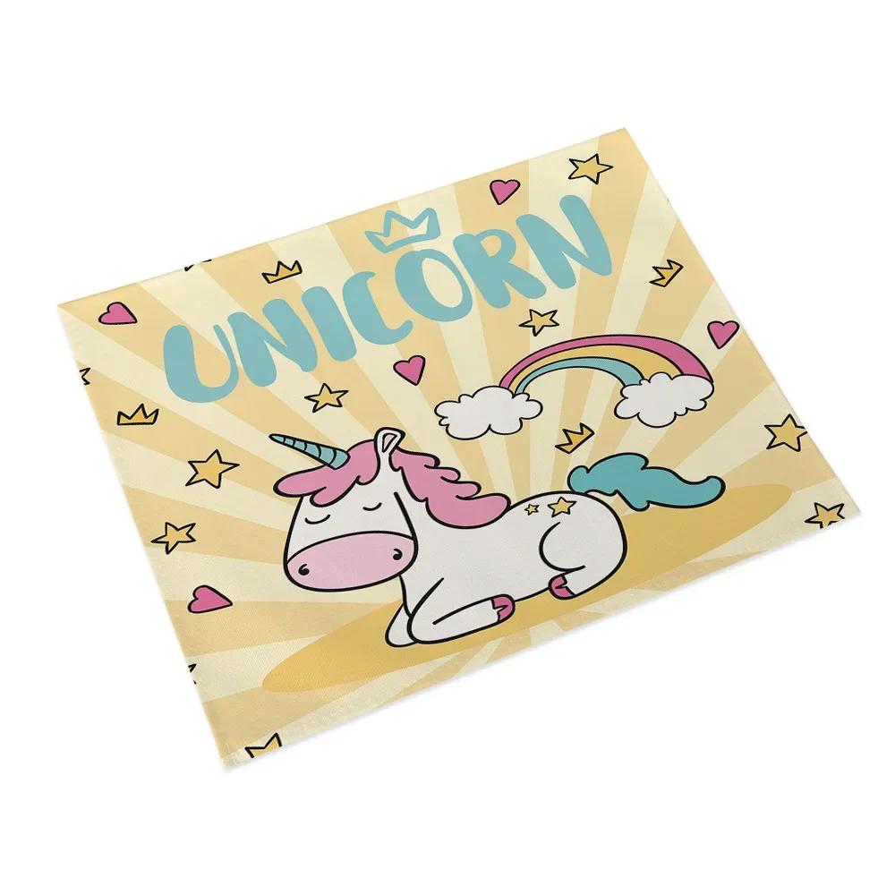 6PC Cartoon Pink Table Mat Unicorn Individual Placemats Coasters Set Pad On The Table Cup Pad Place Mats For Dining Table