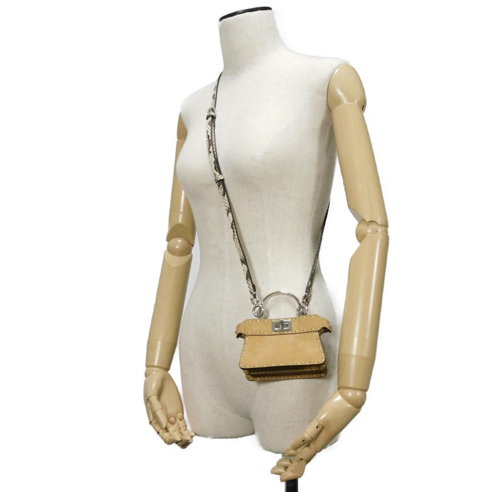 Used 11491 Peekaboo I See You Micro 7AS106 7922 Snake 2-Way Shoulder Bag, Excellent Condition, Selleria Suede Brown,
