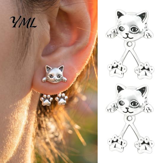 Birthday Presents for Her 1 Pair Cute Cat Paw Earrings Women, Vintage Front Back Stud Earrings, Small Kitten Jewelry Gift Lovers Unique Gifts Moms