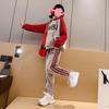 2024 Girls' Korean Casual Spring/Autumn Suit: Letter Sweatshirt & Striped Pants for Kids