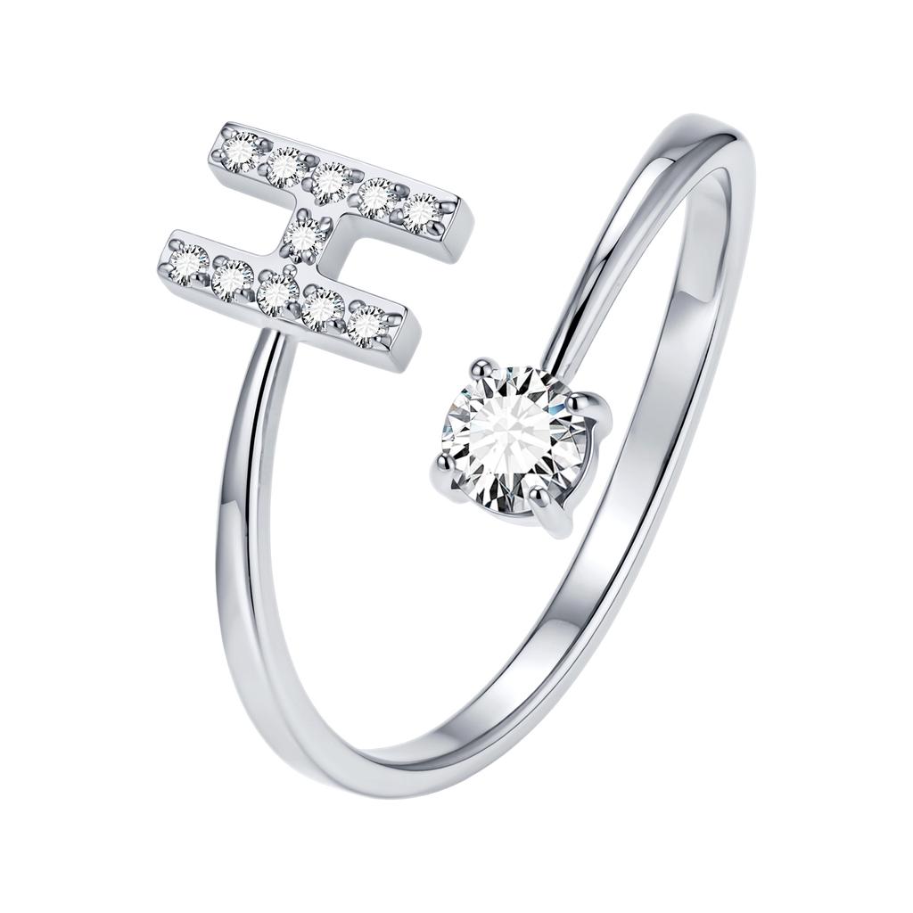 Chic Zircon Initial A-Z Letter Rings for Women Girls Adjustable Opening Ring Name Alphabet Female Wedding Fashion Jewelry Gift