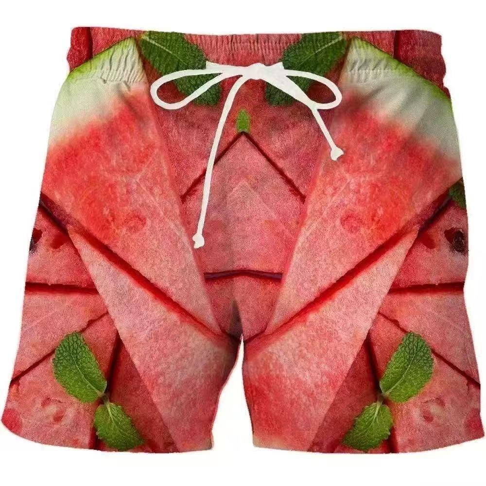 Fashionable Comfortable Plus Size Drawstring Loose Watermelon 3D Shorts Men Creative Colorful Summer Leisure Holiday Cool Daily Versatile Shorts