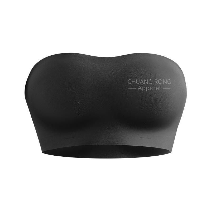 European and American seamless beauty back tube top underwear women s non-slip and anti-drop invisible integrated fixed cup women s strapless bra S чёрный