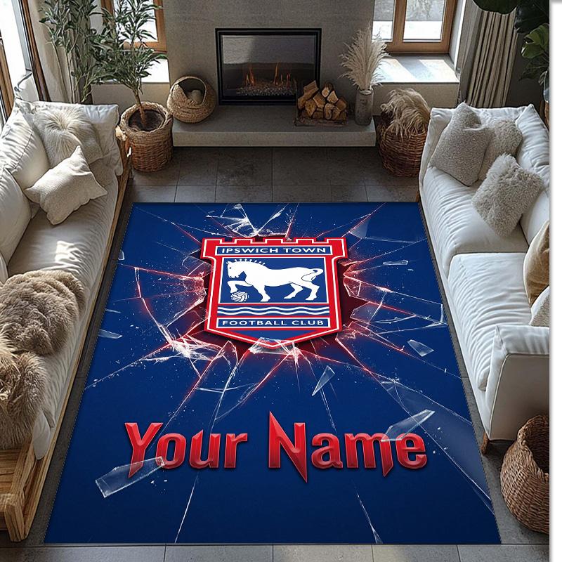 Ipswich Town Printed Crystal Velvet Rug Non‑Slip Crystal Velvet Carpet For Sofa Bedroom Indoor Home Decoration