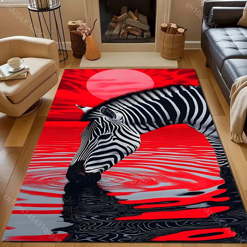 

Red Zebra Drinking Water Print Carpet for Bedroom Living Room Bedside Sofa Floor Mat Modern Home Decor Area Rug Large Size 40x60cm (16x24in)