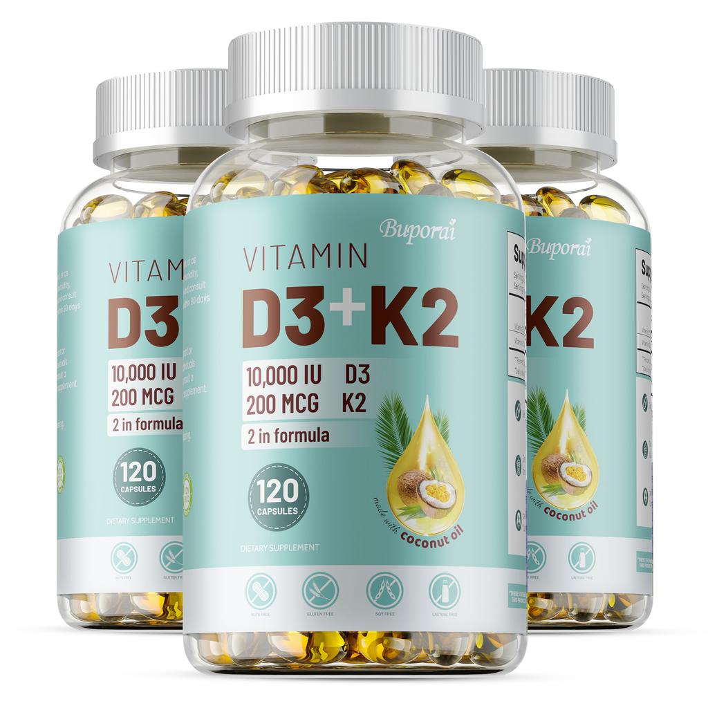 Capsule molli di Vitamina D3 e Vitamina K2, integratore di olio di cocco naturale, supporto immunitario