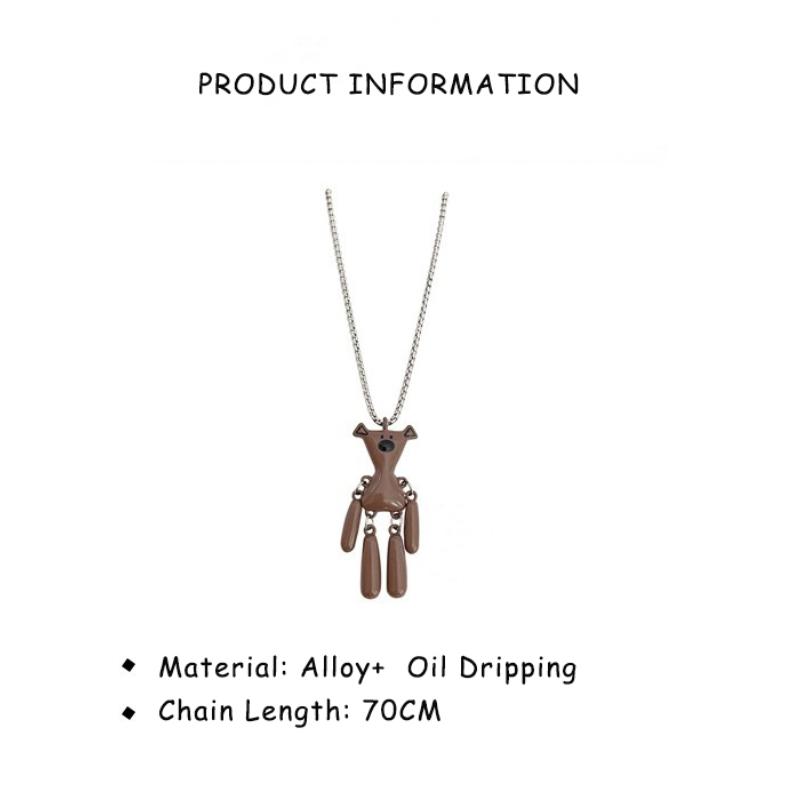 Fashion Coffee Color Teddy Bear Pendant Necklace, for Women Men Retro Movable Titanium Steel Sweater Chain Jewelry Party Gift