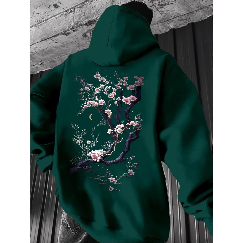 Felpa con Cappuccio Fiore di Ciliegio Uomo Hip Hop Sportiva Casual Streetwear Stampa Albero di Sakura Giapponese Felpa Oversize Pullover Top