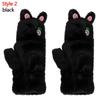 Winter Cute Cat Soft Plush Thick Warm Mittens Faux Rabbit Hair Gloves Half Finger