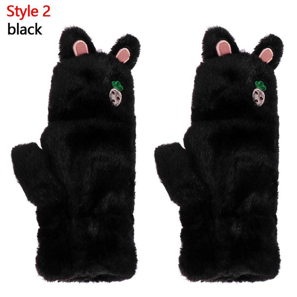 Winter Cute Cat Soft Plush Thick Warm Mittens Faux Rabbit Hair Gloves Half Finger