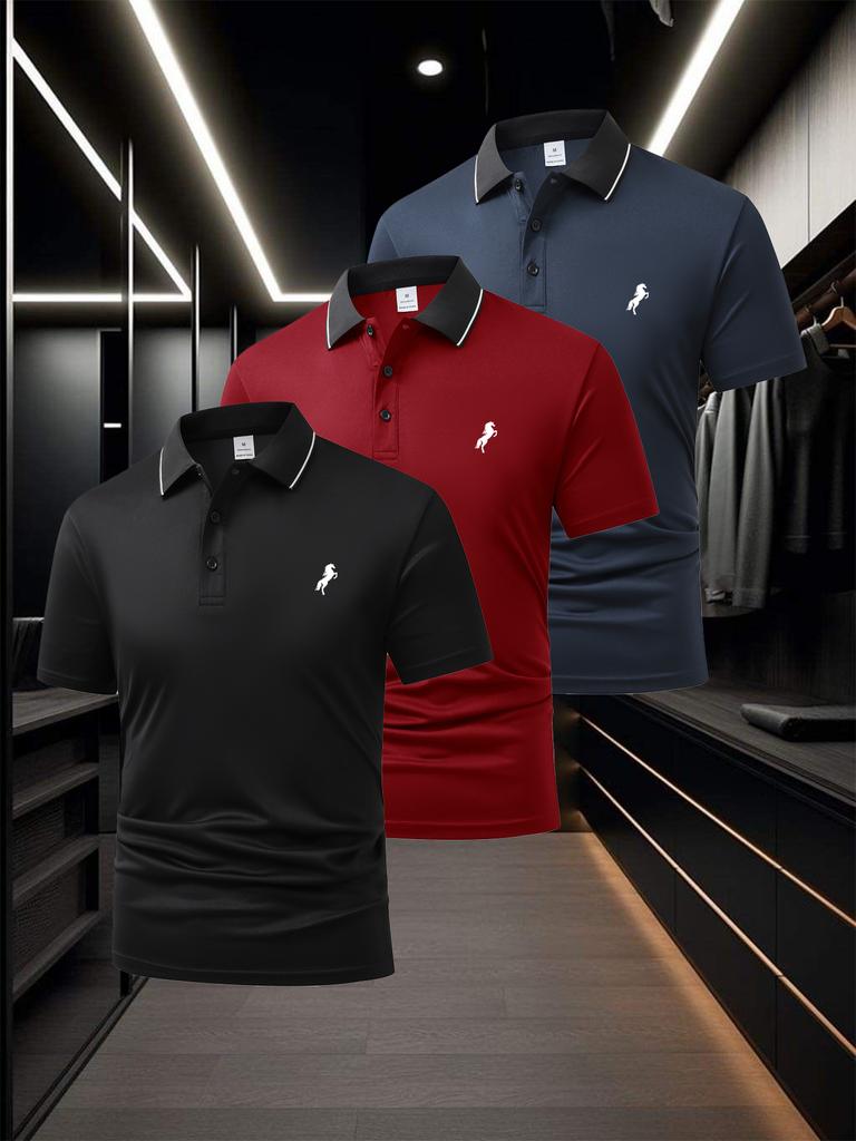 Men's Piped Trim Short Sleeve Polo Shirt, Casual Historic Site Tops, Regular Fit for Culture Tour Outdoor Walk Errands Weekend Wear