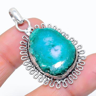 Pendentif en Argent Sterling 925 avec Pierre Précieuse Quartz Solaire Vert Naturel 1.77" B0a54