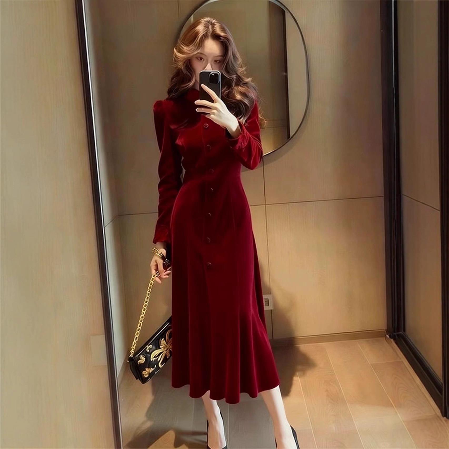 Red Velvet French Dress - Autumn/Winter Rich Girl Miu Style L
