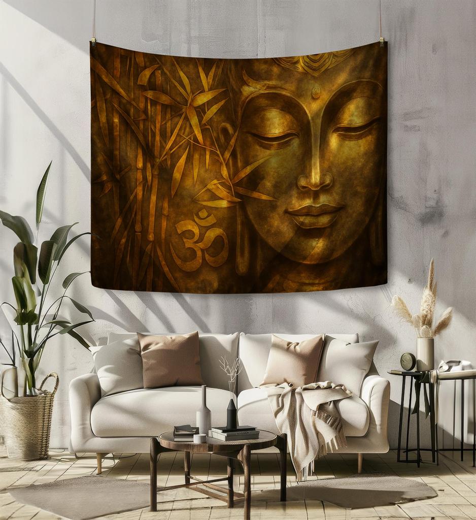 Bamboo Buddha Face Tapestry Single Sided Print Warm Durable Wall Decor Home Living Room Bedroom Calming Vibe Decor Buddhist Gift