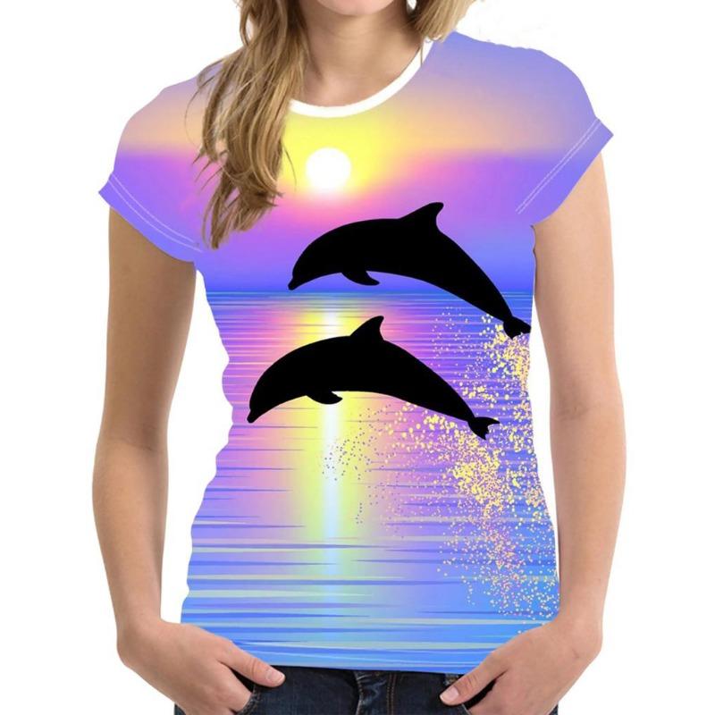 Women's T Shirt Dolphin Animal 3D Print Tee Summer Fashion Casual O-Neck Short Sleeve T-Shirts Y2k Tops Harajuku Female Clothing